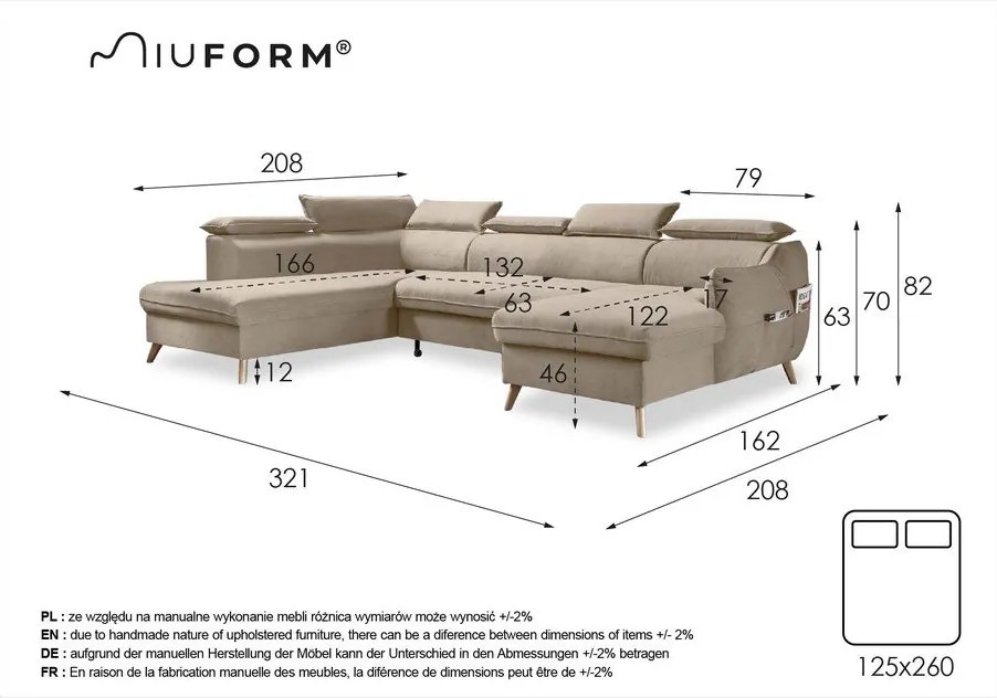 Тъмносин кадифен U-образен ъглов диван (ляв ъгъл) Sweet Harmony - Miuform