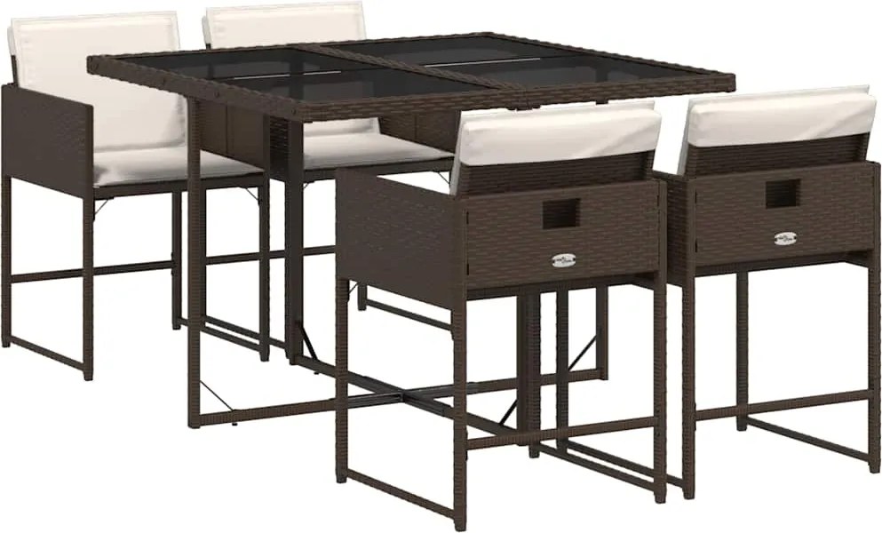 3211257 vidaXL Градински комплект с възглавници 5 части кафяв полиратан