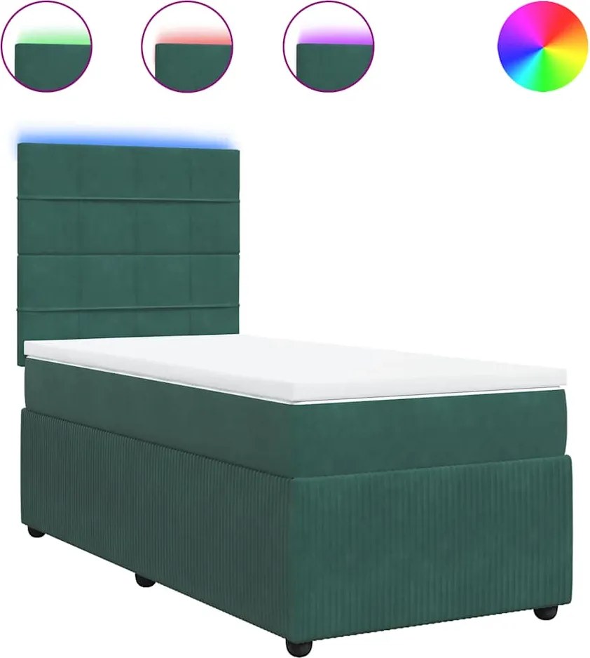 3294565 vidaXL Боксспринг легло с матрак, тъмнозелено, 100x200 см, кадифе