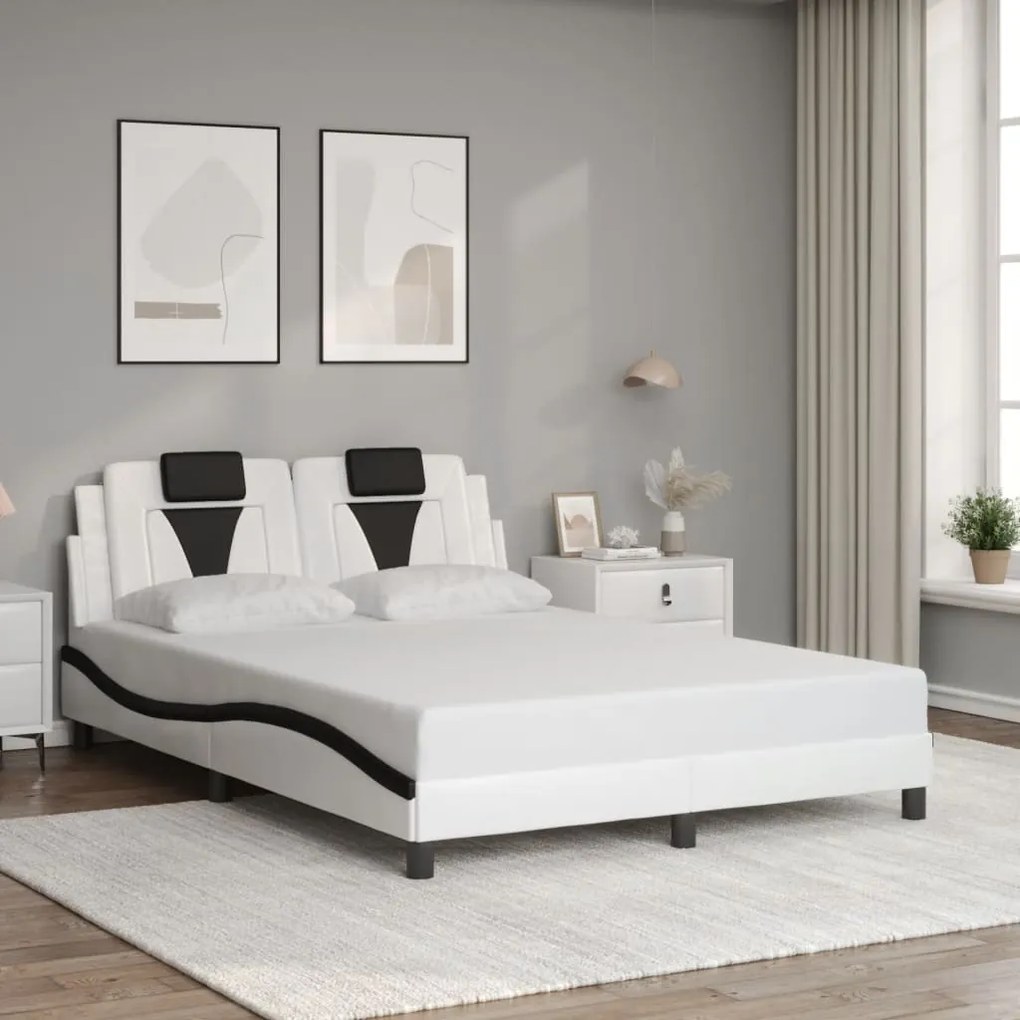 3208088 vidaXL Рамка за легло Viana без матрак, бяло-черна, 120x200 см, изкуствена кожа