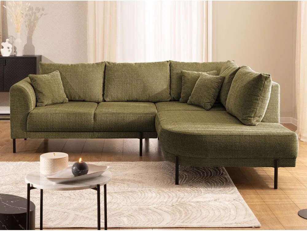 Зелен шенилов ъглов диван (десен ъгъл/L форма) Mauris – Ropez