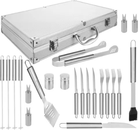 Комплект за барбекю в калъф 26 бр. - инструменти за барбекю от неръждаема стомана