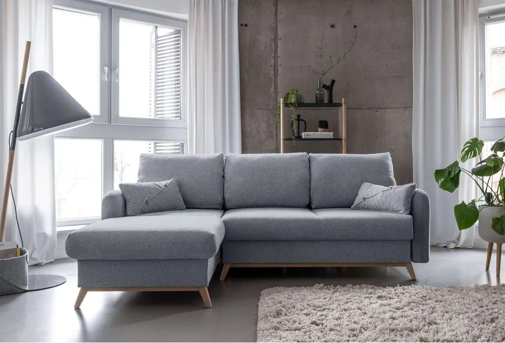 Светлосив ъглов разтегателен диван, ляв ъгъл Scandic Lagom - Miuform