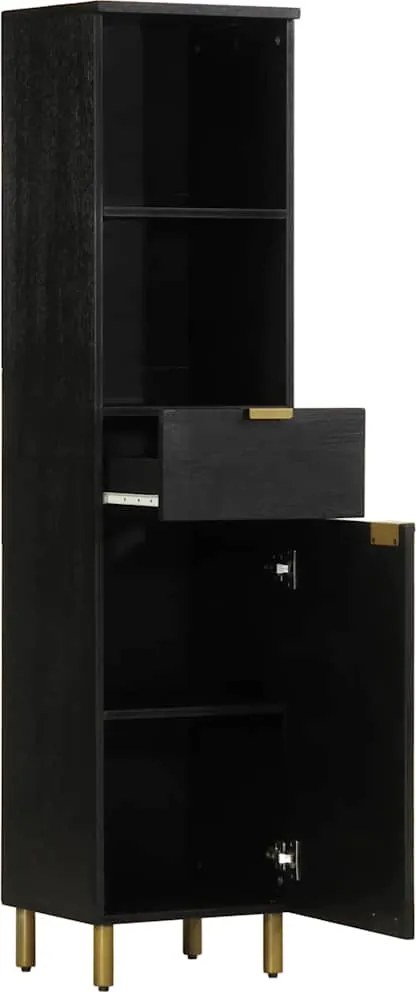 4017670 vidaXL Шкаф за баня, черен, 38x33x160 см, масивно мангово дърво