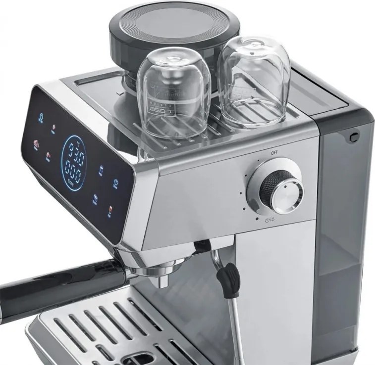 Еспресо машина Caso EspressoGourmet&Grind, 1500W, 20 bar, 1.8 л, Ulka, Pre-infusion, Cold Brew Сензорно управление, Мелачка, Портафилтър, Инокс