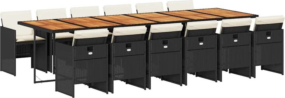 3210591 vidaXL Външен трапезен комплект 13 части с възглавници черен полиратан