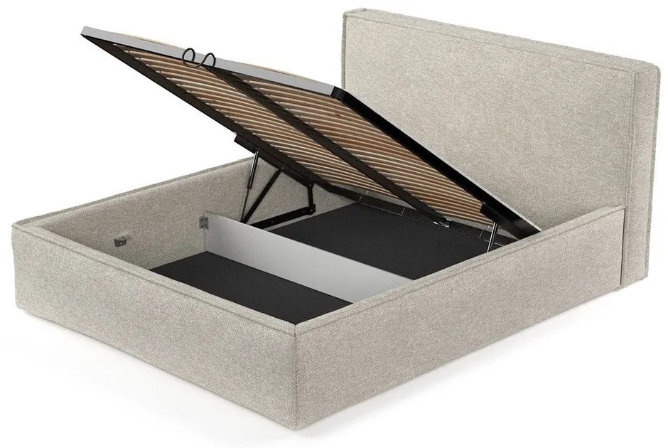 Светлосиво двойно легло 160x200 cm тапицирано с място за съхранение с включена подматрачна рамка Lounge L – Maison de Rêve