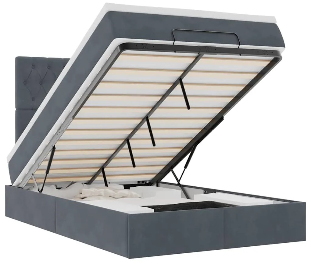 3314385 vidaXL Османска легло с матраци и LED, тъмносиво, 120x200 см, кадифе