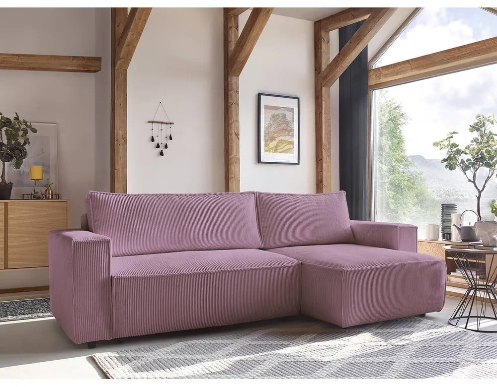 Розов велурен разтегателен диван Nihad - Bobochic Paris