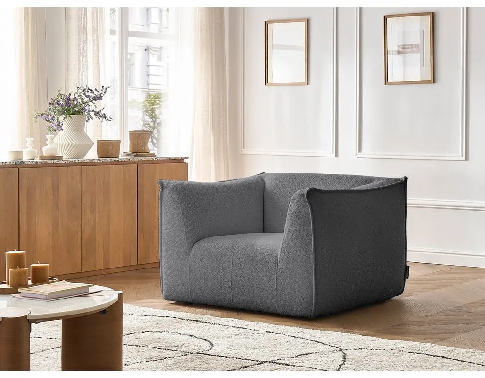 Тъмносиво кресло от прежда с примки от букле Giorgia – Bobochic Paris