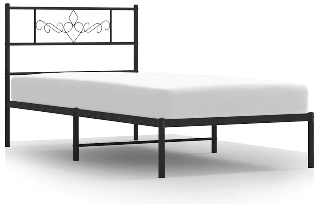 355262 vidaXL Метална рамка за легло с горна табла, черна, 100x200 см