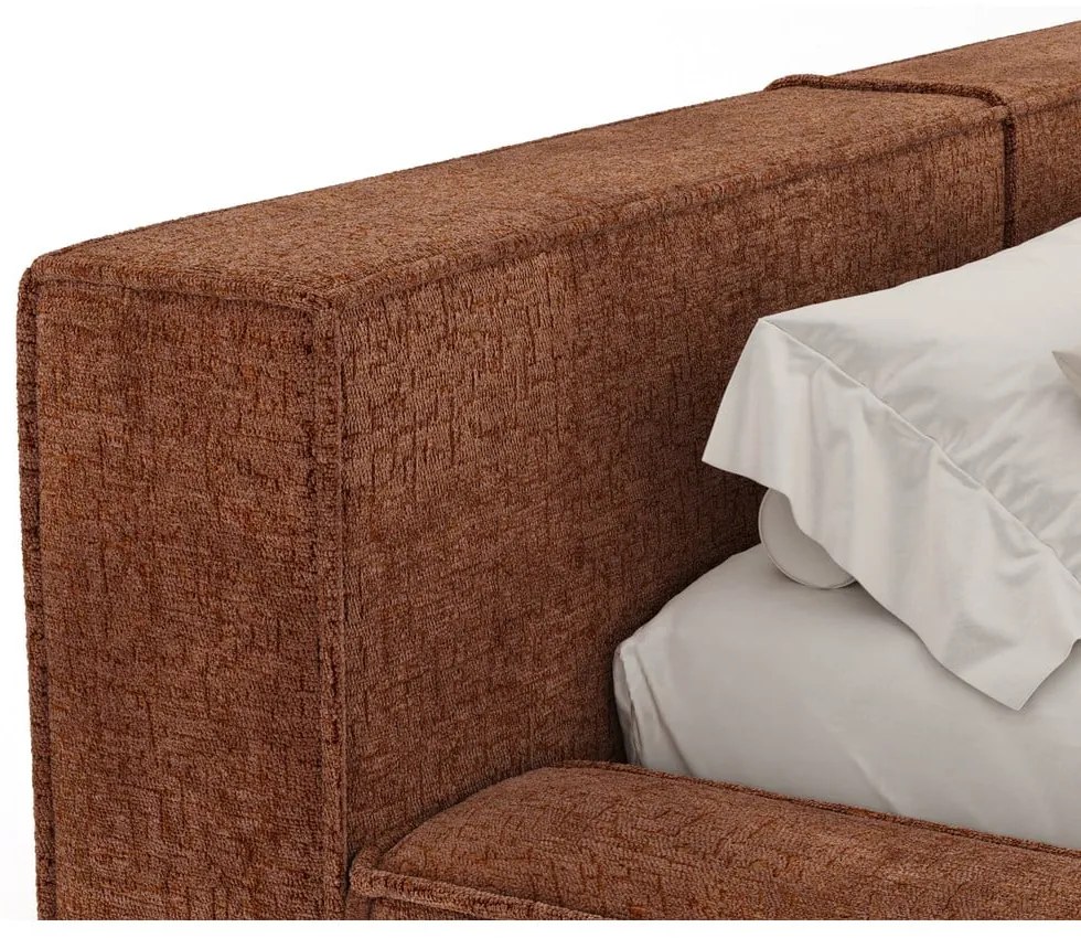 Оранжево двойно легло 160x200 cm тапицирано с място за съхранение с включена подматрачна рамка Voliera – Maison de Rêve