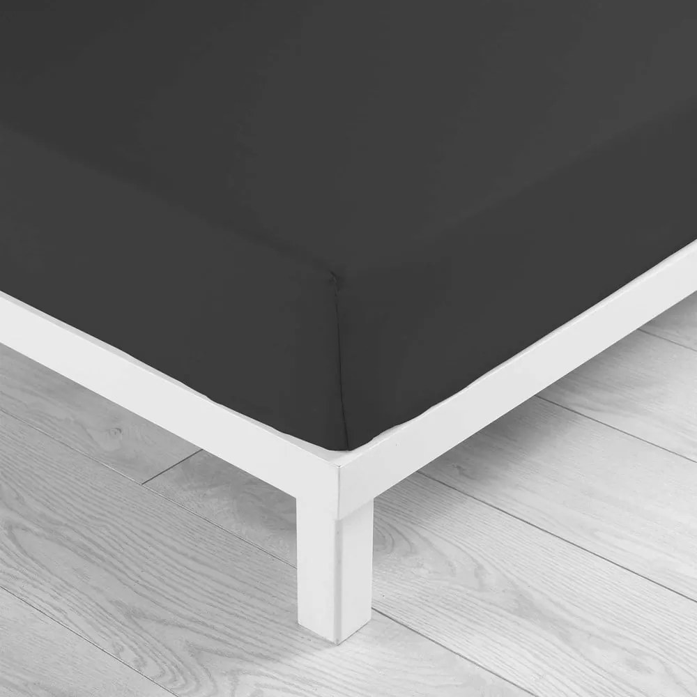 Черен еластичен памучен чаршаф 160x200 cm Lina – douceur d'intérieur