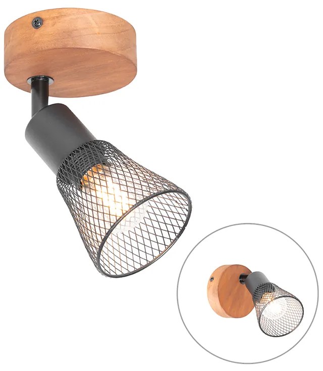 Индустриален прожектор черен с дърво - Kristina