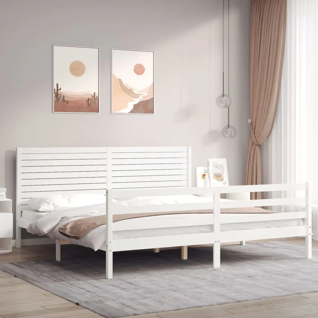 3195042 vidaXL Рамка за легло с табла бяла Super King Size дърво масив