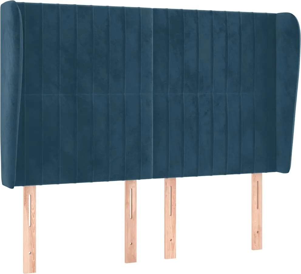 3118246 vidaXL Горна табла за легло с уши, тъмносиня, 147x 23x118/128см кадифе