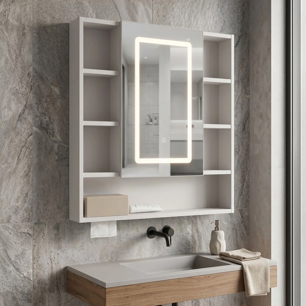 Шкаф с огледало и LED осветление Rea Luna 70x80cm