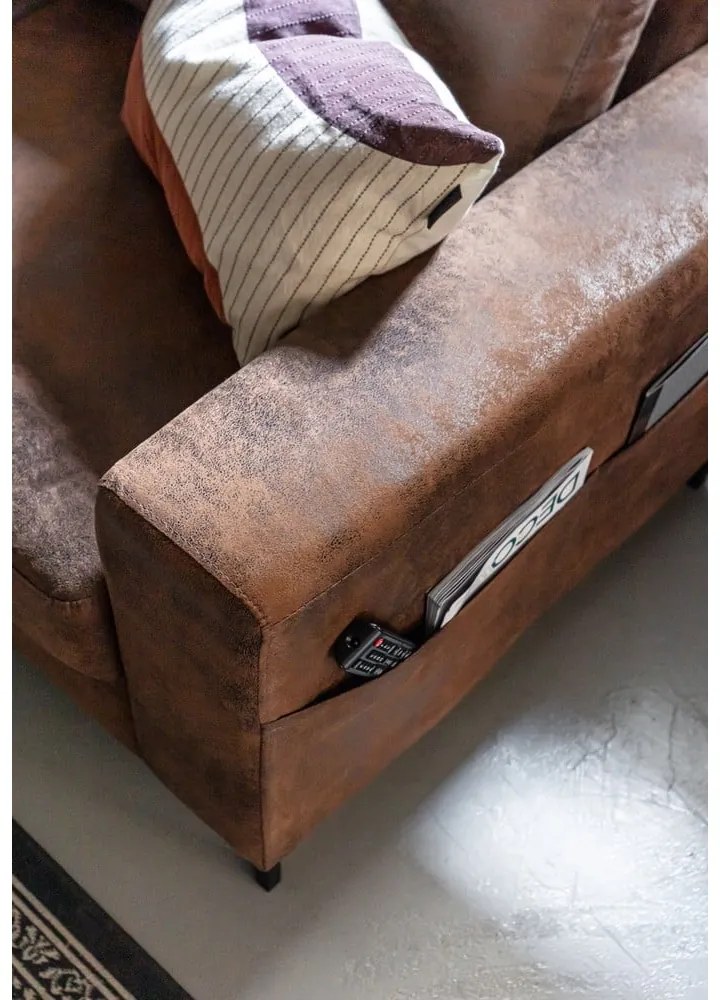 Кафяв разтегателен ъглов диван от изкуствена кожа (ляв ъгъл) Lofty Lilly – Miuform