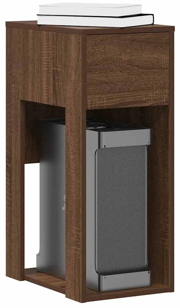 858737 vidaXL Стойка за компютърна кула с чекмедже кафяв дъб 30x44x74 см