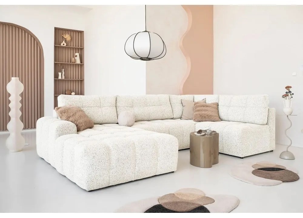 Кремав разтегателен модулен ъглов диван с място за съхранение (десен ъгъл) Lulu – Miuform