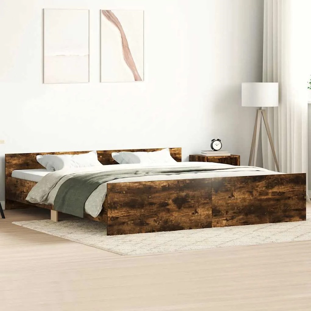 3203737 vidaXL Рамка за легло с горна и долна табла, опушен дъб, 200x200 см