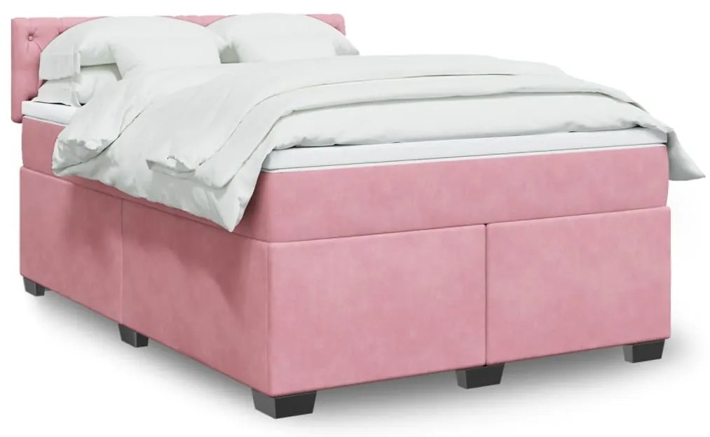 3288617 vidaXL Боксспринг легло с матрак, розова, 140x190 см, кадифе