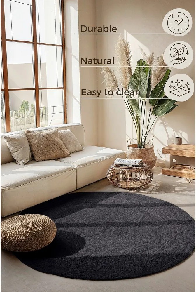 Черен двустранен/ръчно изработен ютен кръгъл килим ø 200 cm Braided – Hanse Home
