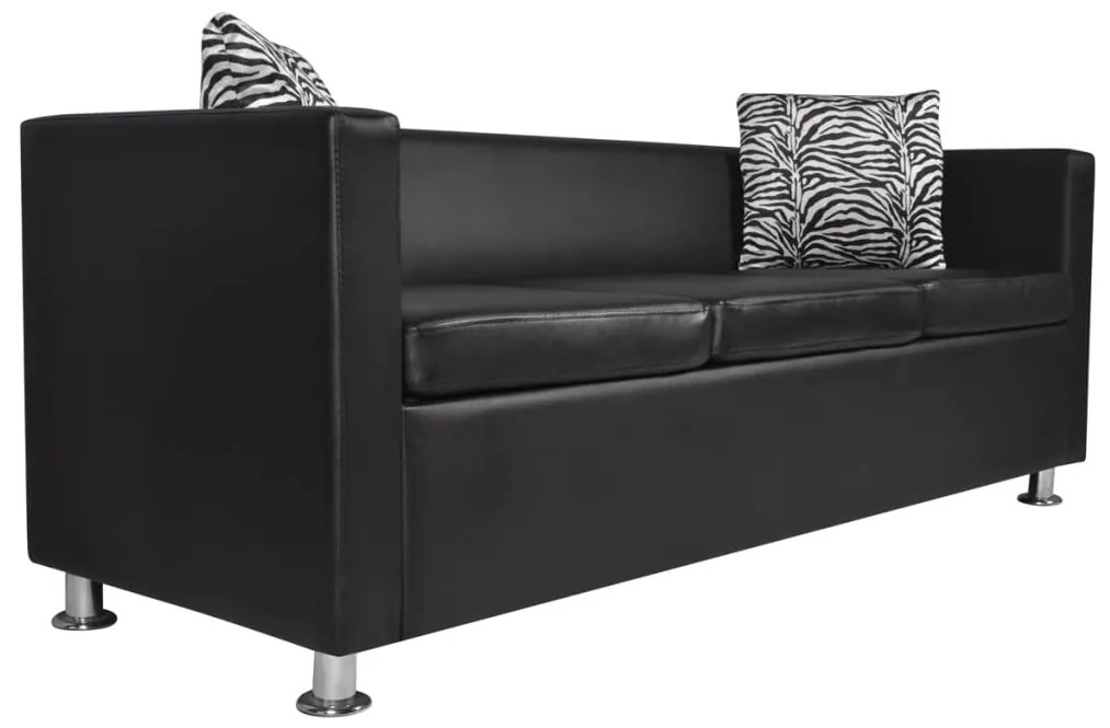 242648 vidaXL Диван 3-местен, изкуствена кожа, черен