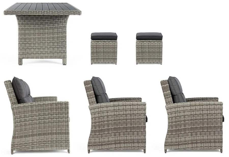 Сив градински комплект от за отдих от изкуствен ратан за 6 Ariel – Bizzotto