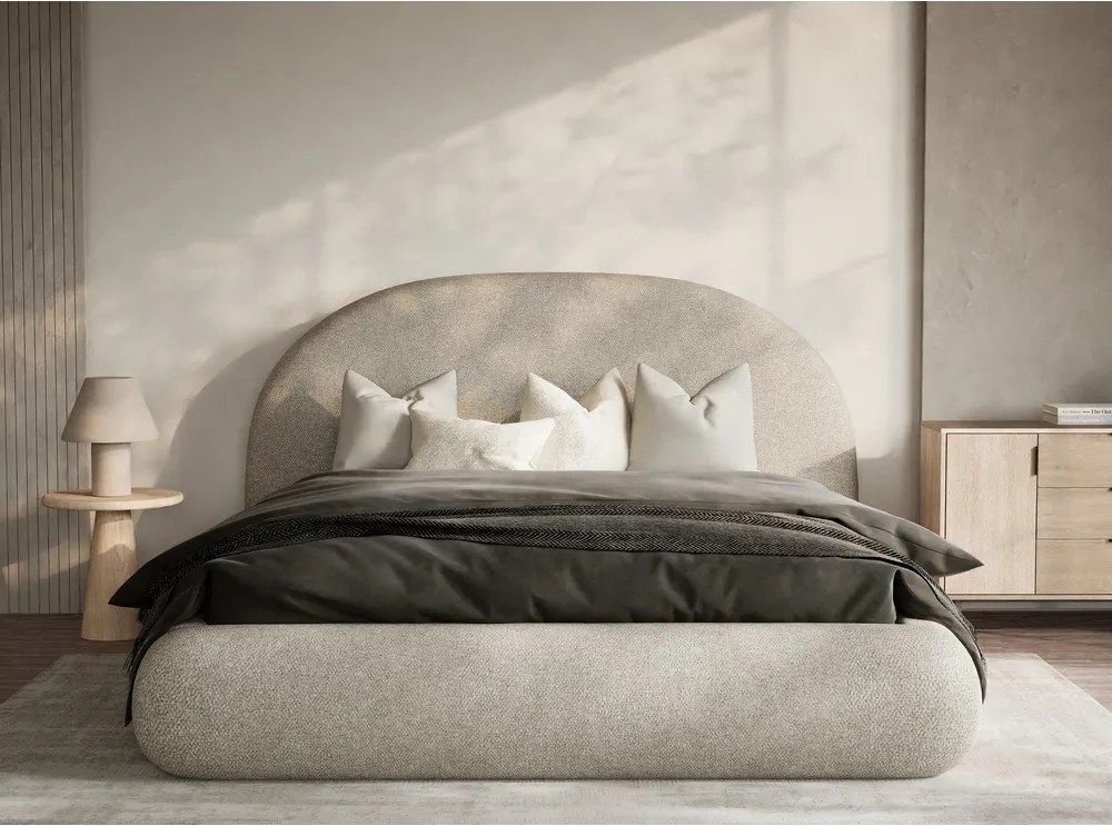 Бежово двойно легло 140x200 cm тапицирано с място за съхранение с включена подматрачна рамка Maumere – Maison de Rêve