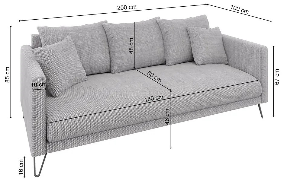 Светлосив шенилов диван 200 cm Freya – Ropez