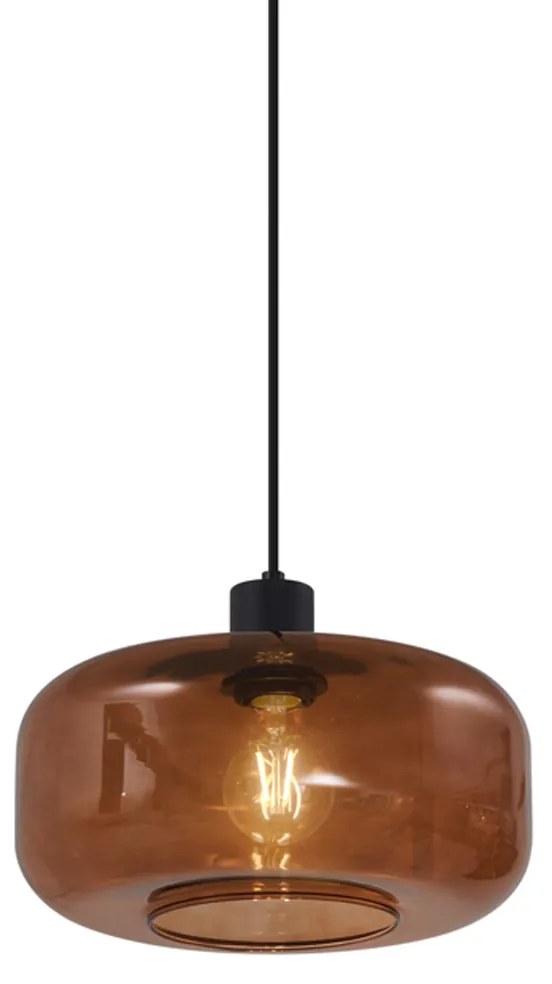 Ретро висящ полилей черен с бронзово стъкло - Bizle