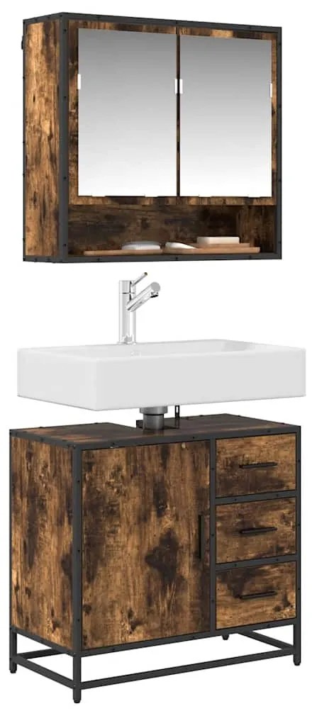 849276 vidaXL Шкаф за мивка в банята опушен дъб инженерна дървесина