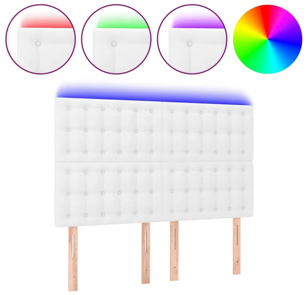 3122515 vidaXL LED горна табла за легло,бяла,144x5x118/128 см, изкуствена кожа