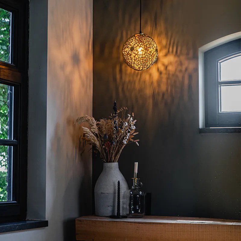 Арт Деко висяща лампа златиста с черна - Maro