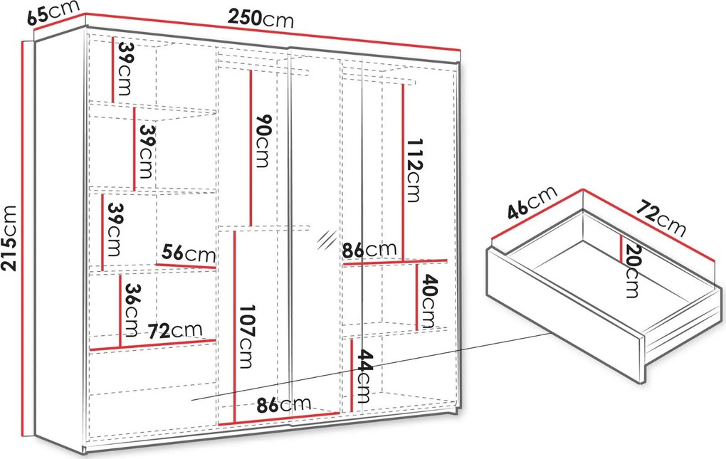 Гардероб Sintra 250 плъзгащ-Бяло Fusiko