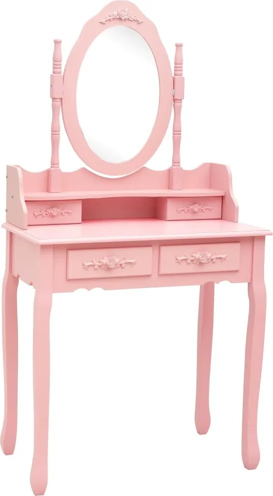 289315 vidaXL Комплект тоалетка с табуретка, розов, 75x69x140 см, пауловния