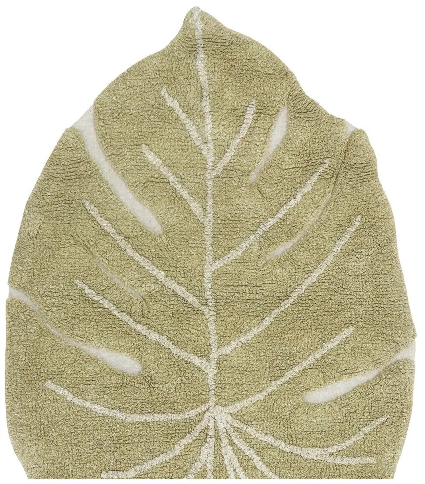 Ръчно изработен памучен детски килим подходящ за пране в цвят каки 75x100 cm Mini Monstera Olive – Lorena Canals