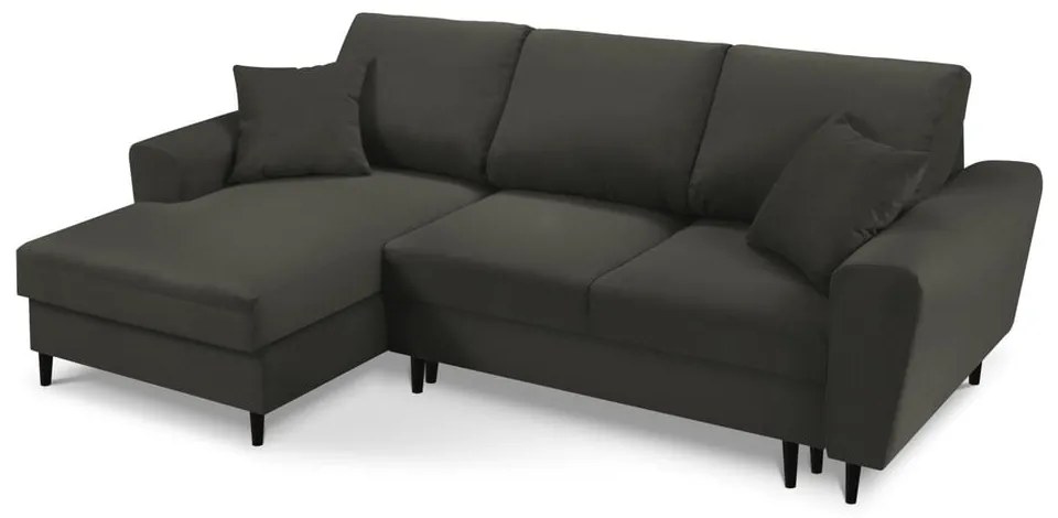 Черен разтегателен ъглов диван с място за съхранение от рипсено кадифе (ляв ъгъл) Kyoto – Cosmopolitan Design