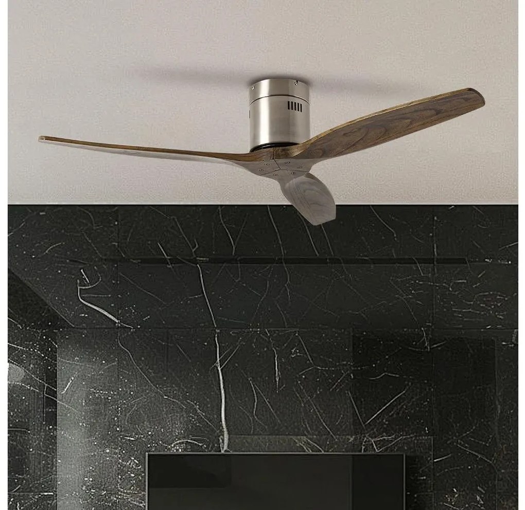 ZEVENTI - Таванен вентилатор SPELLO с Wi‑Fi (Tuya), хром/дъб, с дистанционно управление