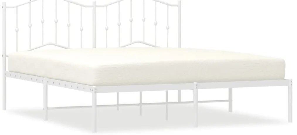 373841 vidaXL Метална рамка за легло с горна табла, бяла, 160x200 см