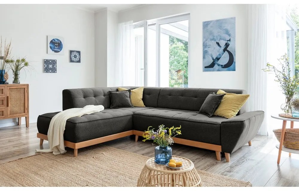 Тъмно сив ъглов разтегателен диван ляв ъгъл, Dazzling Daisy - Miuform