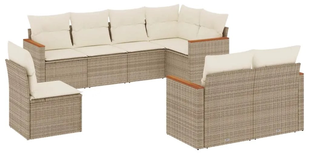 3258565 vidaXL Градински диван с възглавници, 8 части, бежов полиратан