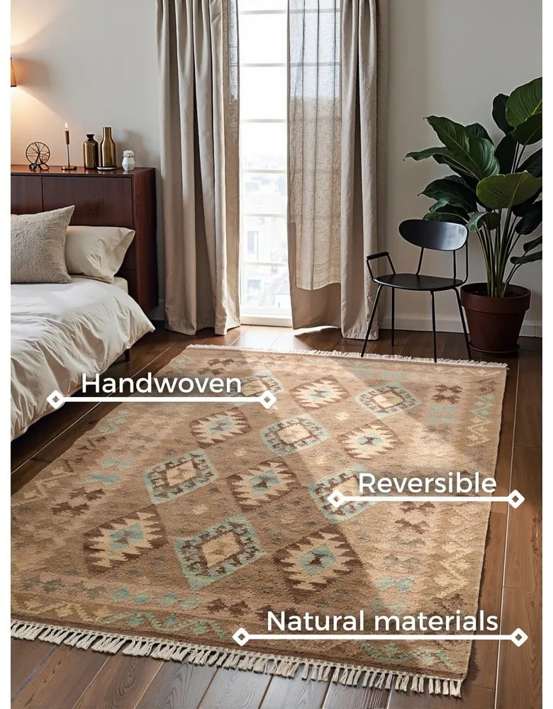 Светлосин и бежов двустранен ръчно изработен вълнен килим 120x170 cm Kamal Dune – Nouristan