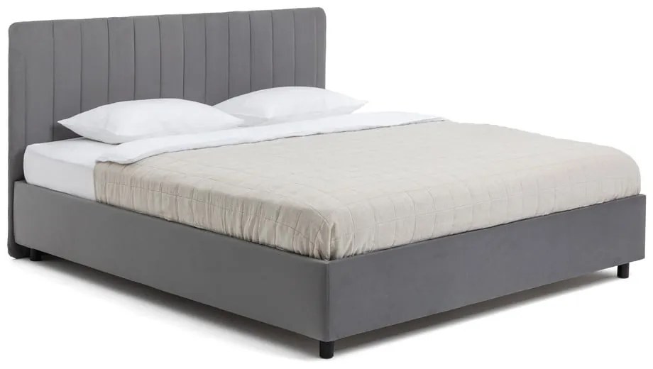 Сиво тапицирано двойно легло с място за съхранение и включена подматрачна рамка 160x200 cm Myra Slim Line – Bonami Selection