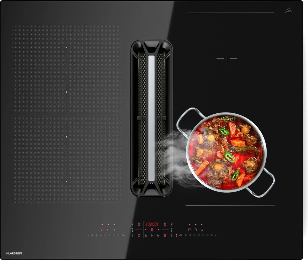 Klarstein AirJet Hybrid Down Air System, Индукционен плот с вграден аспиратор, 477 м³/ч, EEK A+