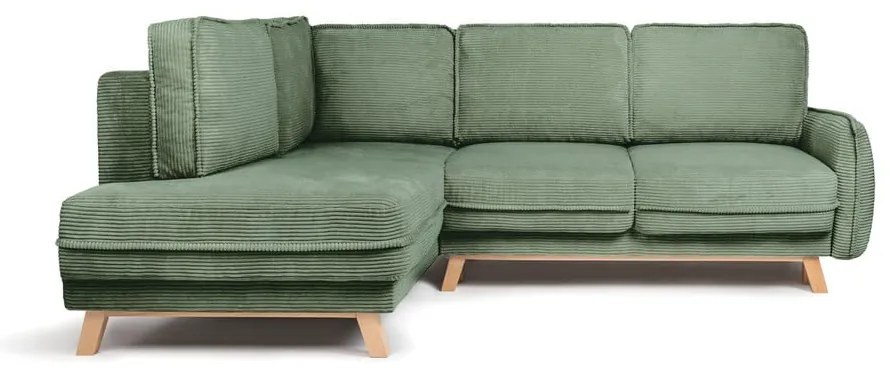 Светлозелен сгъваем ъглов диван от рипсено кадифе (ляв ъгъл) Tori – Bonami Selection