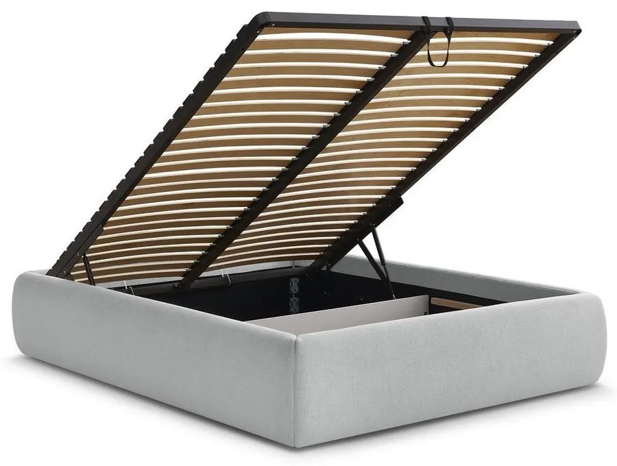 Светлосиво тапицирано двойно легло без табла с място за съхранение и включена подматрачна рамка 160x200 cm Inera – Bobochic Paris