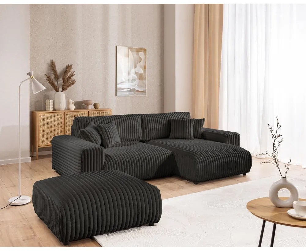 Тъмносива табуретка от рипсено кадифе Justin – Ropez