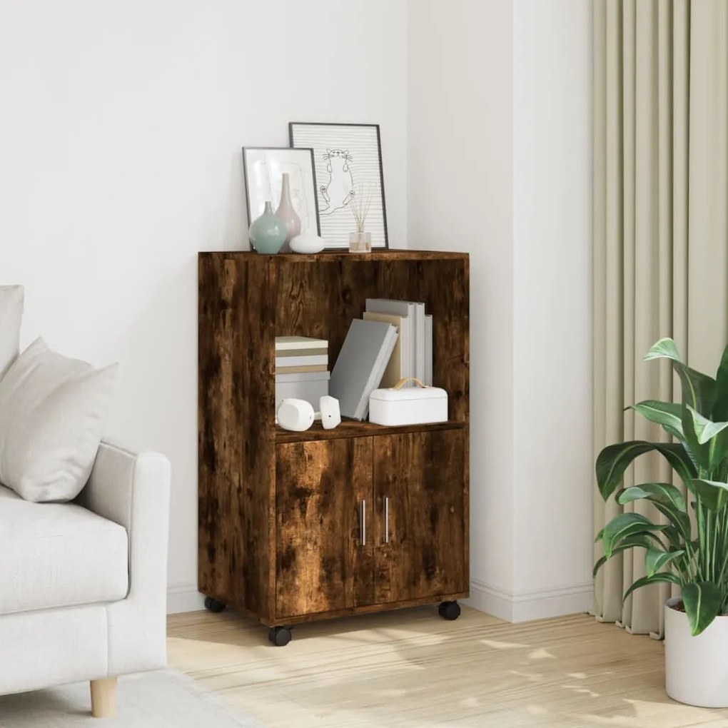 853186 vidaXL Шкаф с колелца, опушен дъб, 55x40x91 см, инженерно дърво